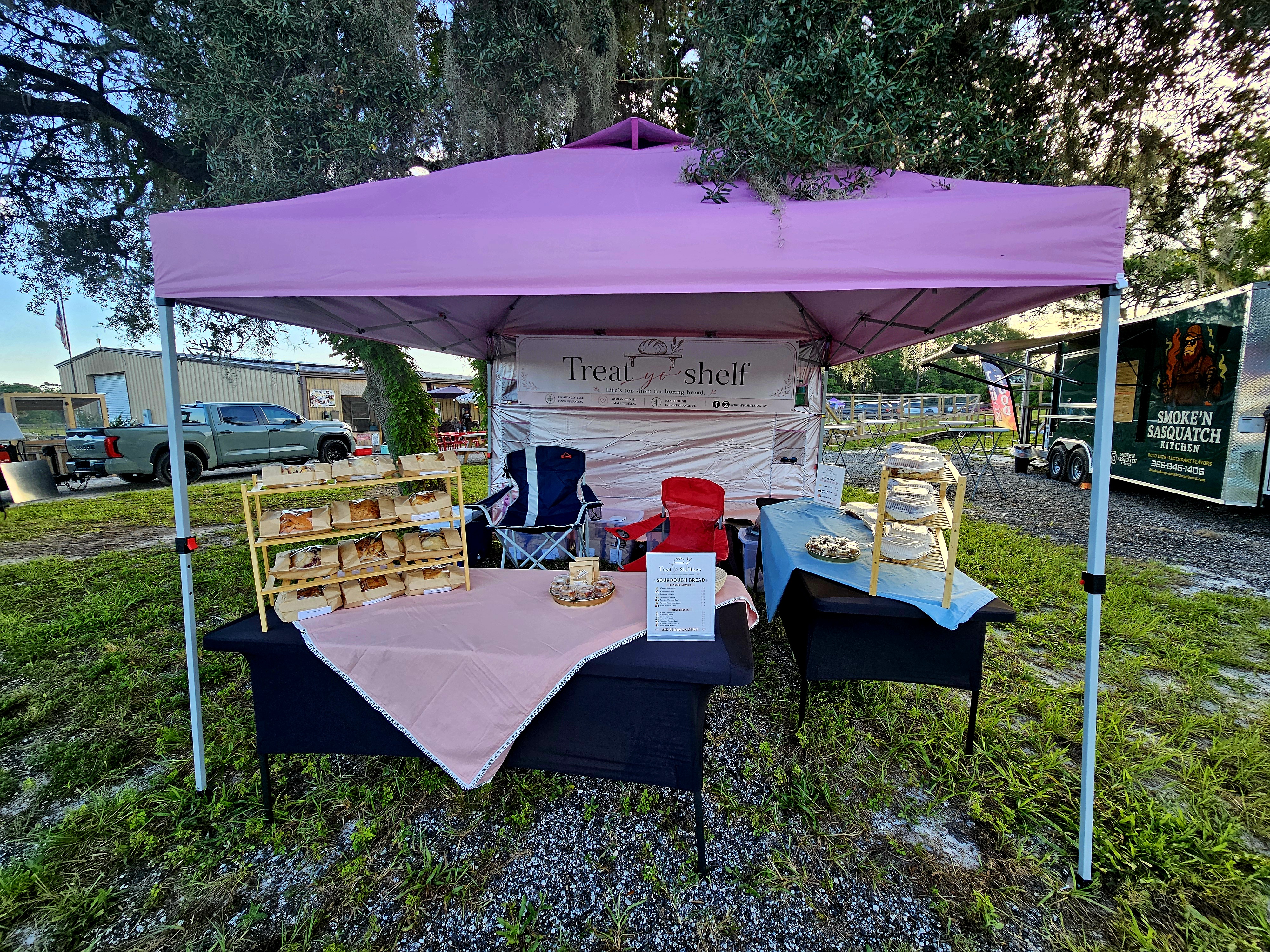 Treat Yo’ Shelf Bakery all set up and ready to serve fresh-baked favorites at the market.